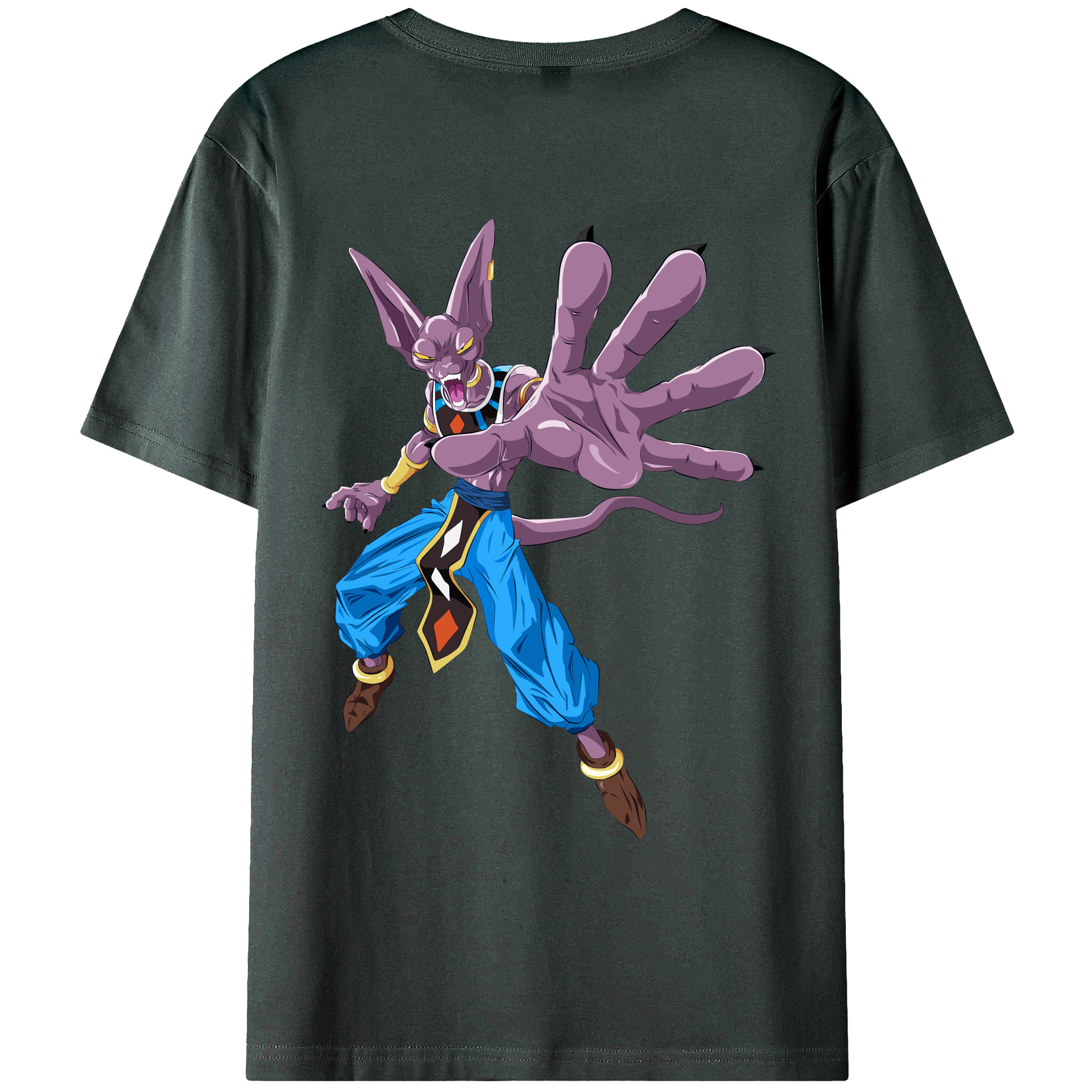 （画像用） ドラゴンボール ビルス 破壊神ビルス DRAGON BALL Beerus Birusu 綿100％ メンズ半袖Tシャツ（バックプリント） 通気性